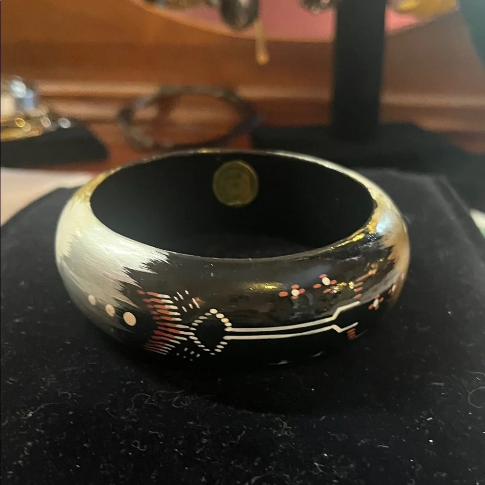 Boho Painted Wood Bangle - Picture 2 of 3